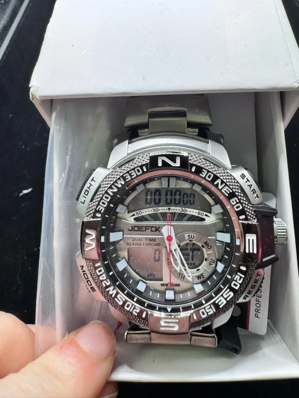 Joefox Men's Sport Watch Dual Time Analog Digital Chronograph WR30M Steel Band
